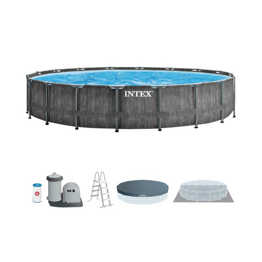 Piscina Desmontável INTEX Prisma Frame Greywood 5 metros + Bomba - Chama Vermelha