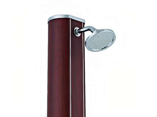 Chuveiro Solar de Alumínio Estilo Madeira Redondo com Lava Pés Gre - Chama Vermelha