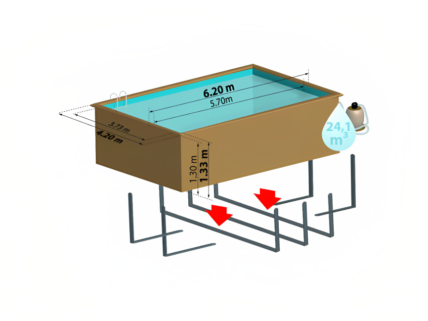 Piscina Madeira Retangular Évora Gre 620 x 420 x 133 cm