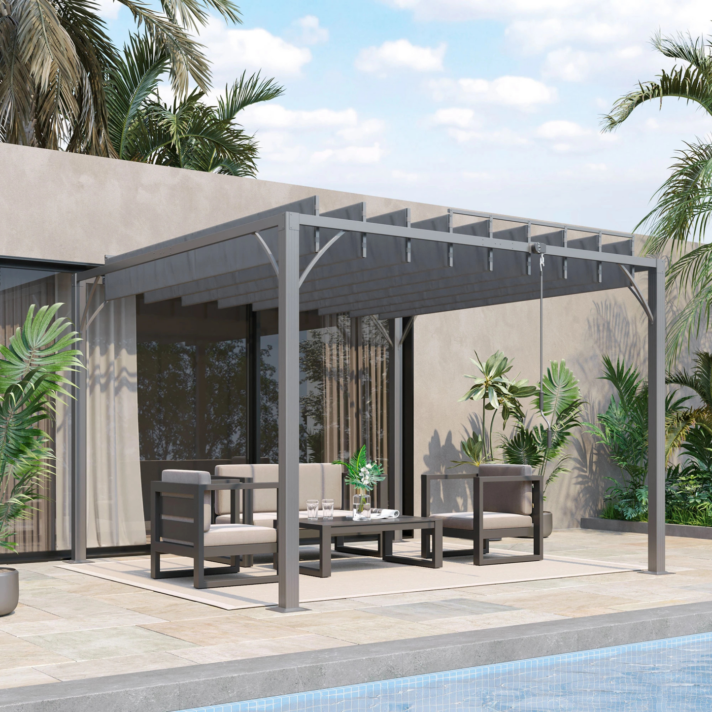 Pérgola para Jardim com Lâminas Superiores Giratórias 3x3m