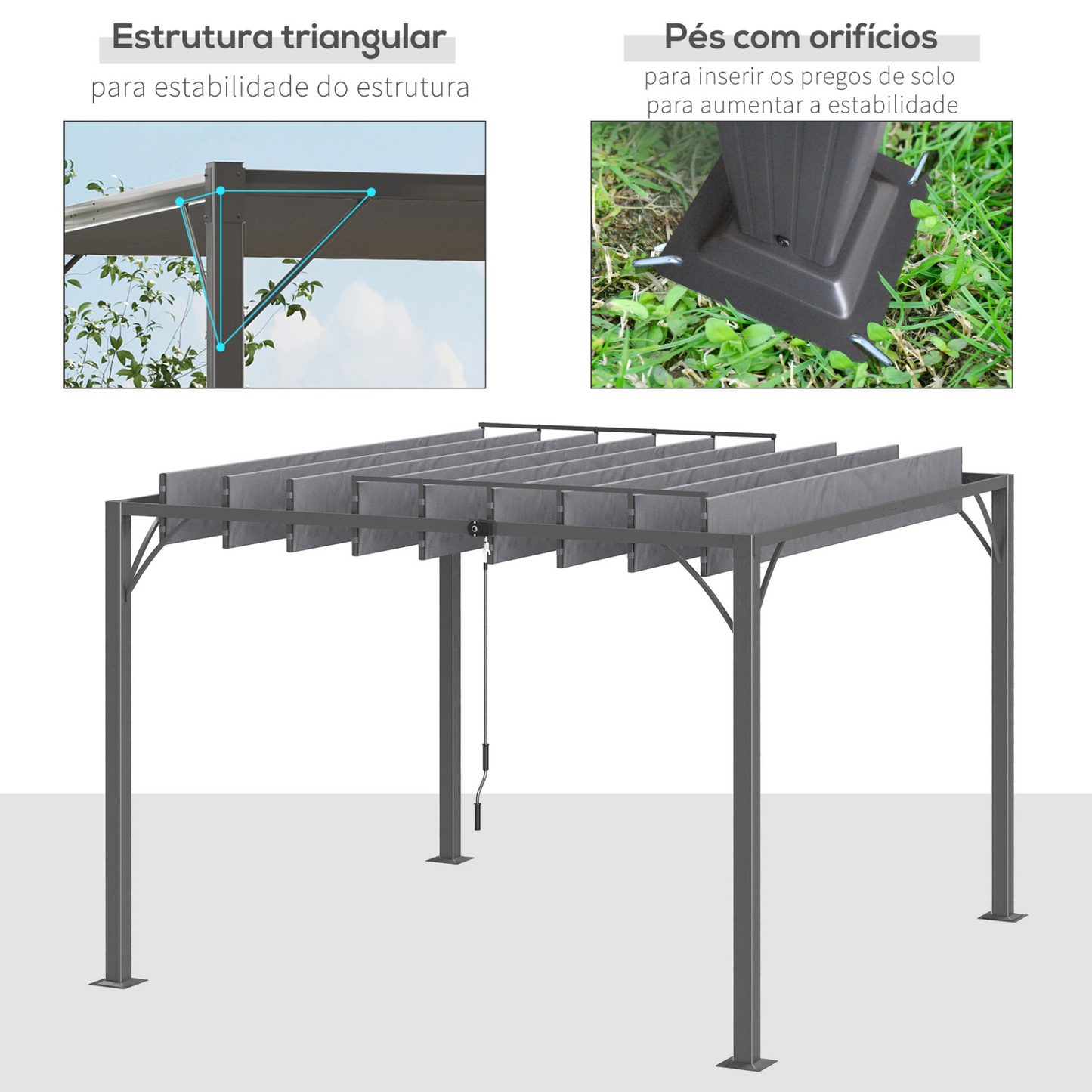Pérgola para Jardim com Lâminas Superiores Giratórias 3x3m