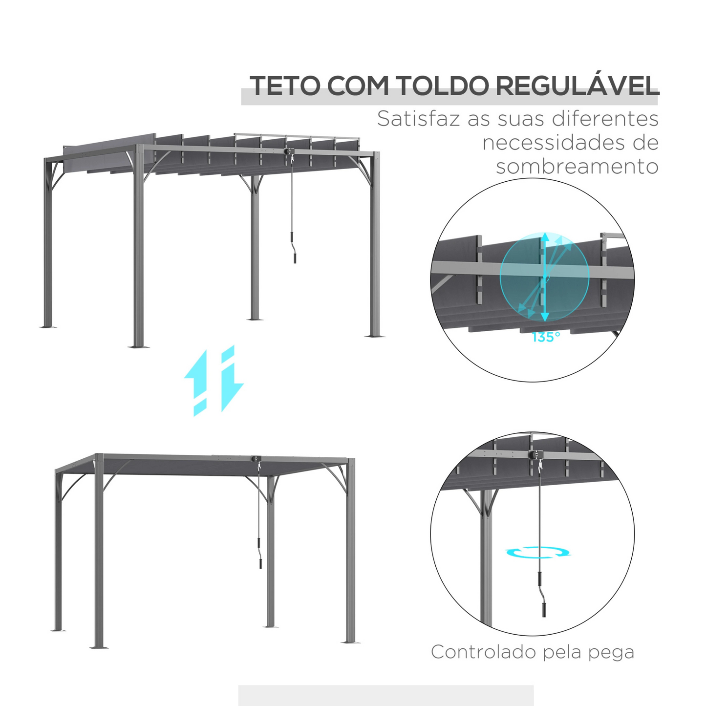 Pérgola para Jardim com Lâminas Superiores Giratórias 3x3m