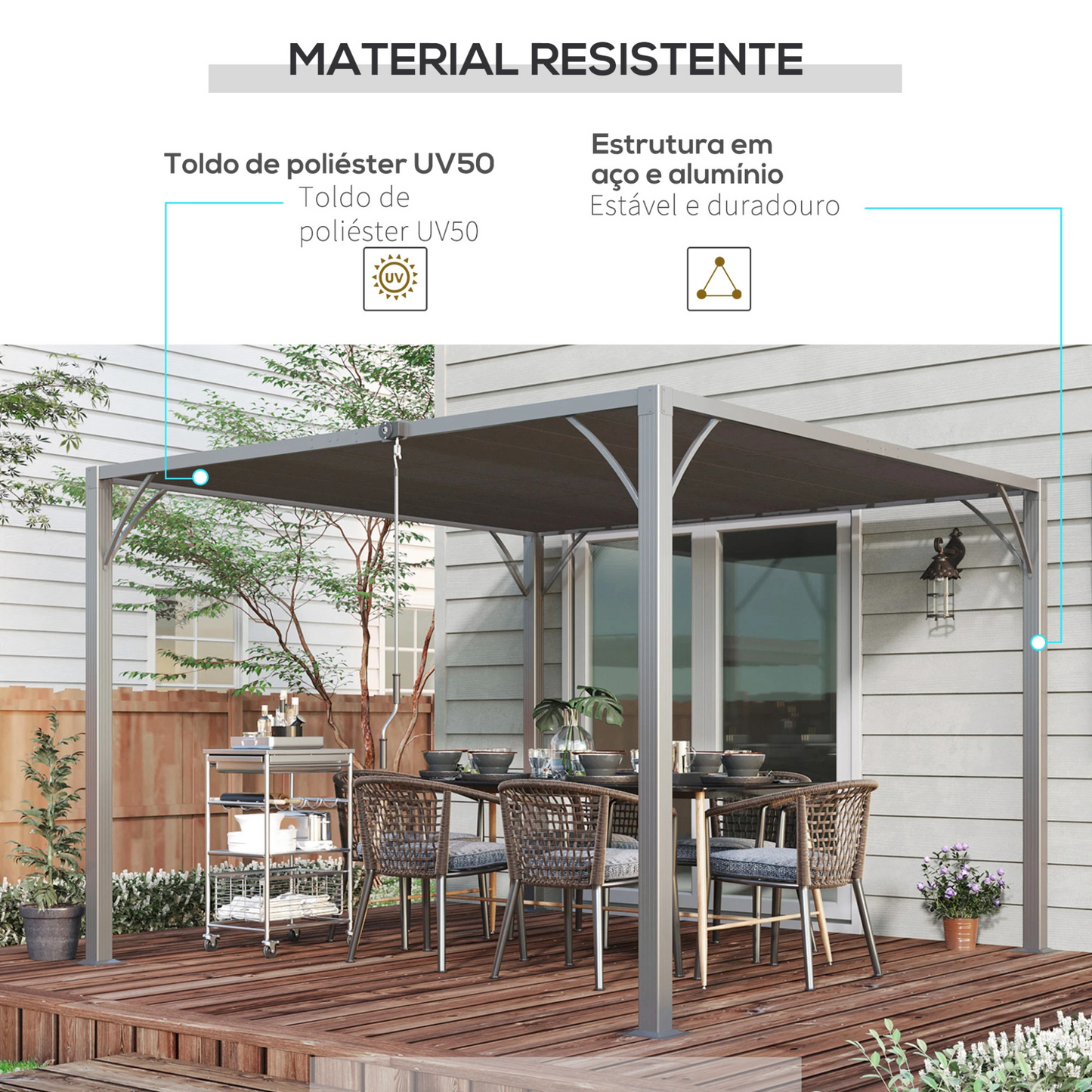 Pérgola para Jardim com Lâminas Superiores Giratórias 3x3m