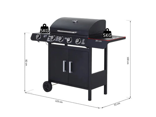 Barbecue a Gás 4+1 Queimadores 14,4KW - Chama Vermelha