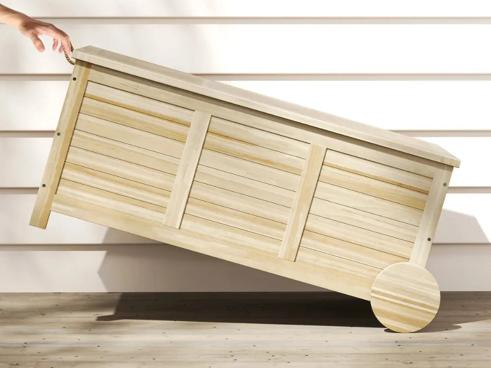 Baú de Arrumação Exterior 185L Madeira Impermeável com Tampa Amovível - Chama Vermelha