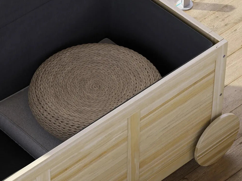 Baú de Arrumação Exterior 185L Madeira Impermeável com Tampa Amovível - Chama Vermelha