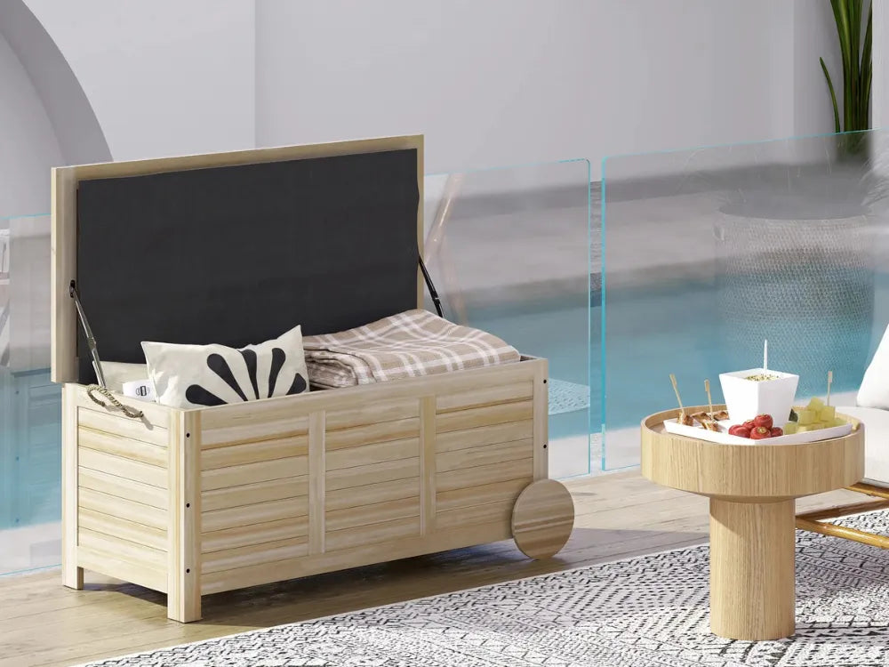 Baú de Arrumação Exterior 185L Madeira Impermeável com Tampa Amovível - Chama Vermelha