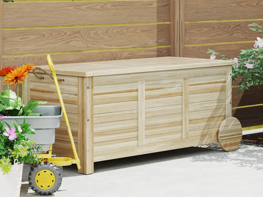 Baú de Arrumação Exterior 185L Madeira Impermeável com Tampa Amovível - Chama Vermelha