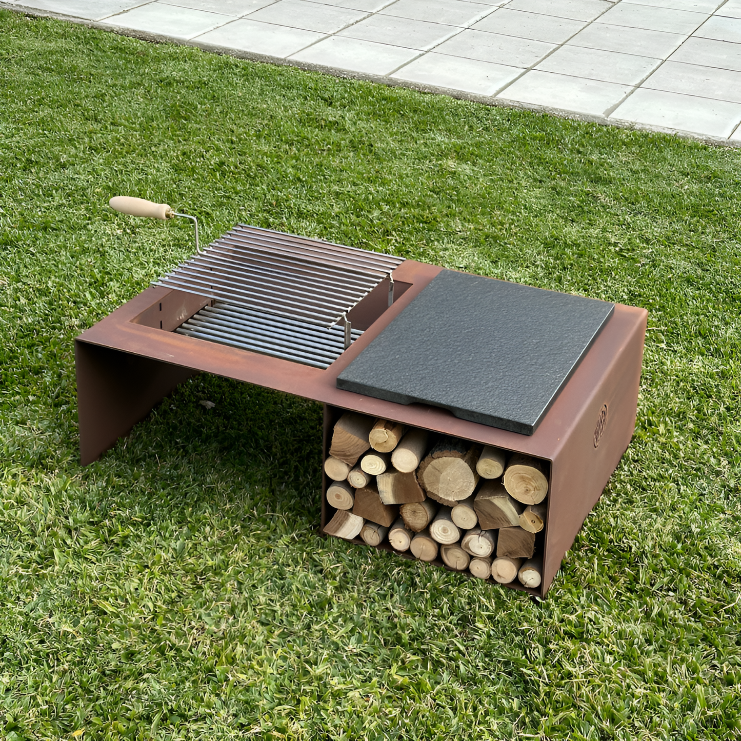 Braseiro/ Fire Pit Module c/ Grelhas Aço Corten - Chama Vermelha