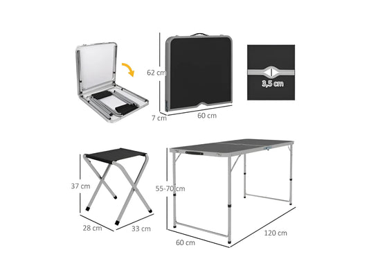 Conjunto de Campismo de 5 Peças Mesa Dobrável - Chama Vermelha