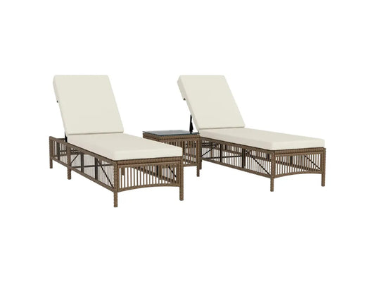 Conjunto de 2 Espreguiçadeiras em Vime Sintético com Mesa de Centro - Chama Vermelha