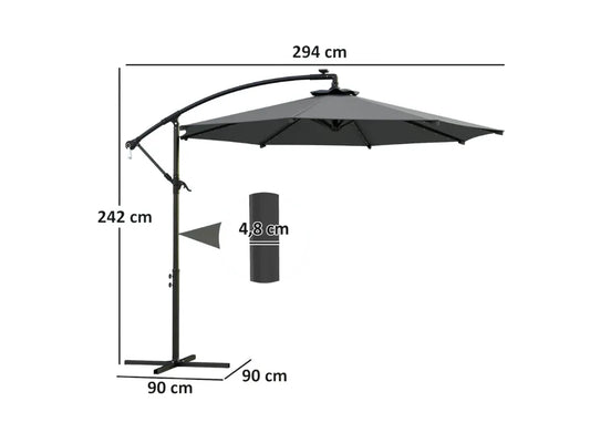 Chapéu de Sol Ø294 cm com 32 Luzes LED Solares - Chama Vermelha