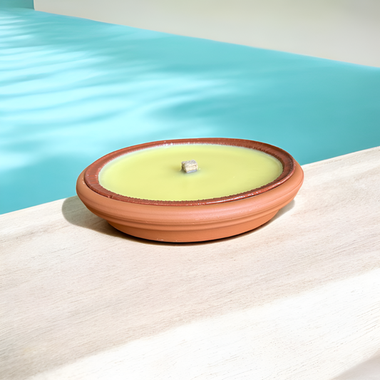 Vela de Citronela Anti-Mosquitos Recarregável em Prato Terracota - Chama Vermelha