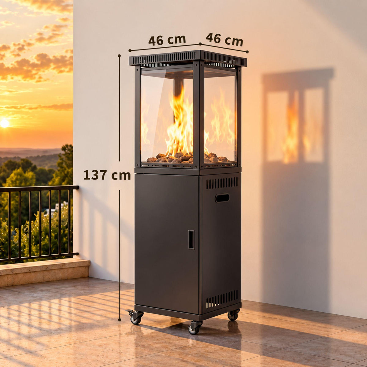 Aquecedor de Exterior a Gás 13 kW com Rodas Preto
