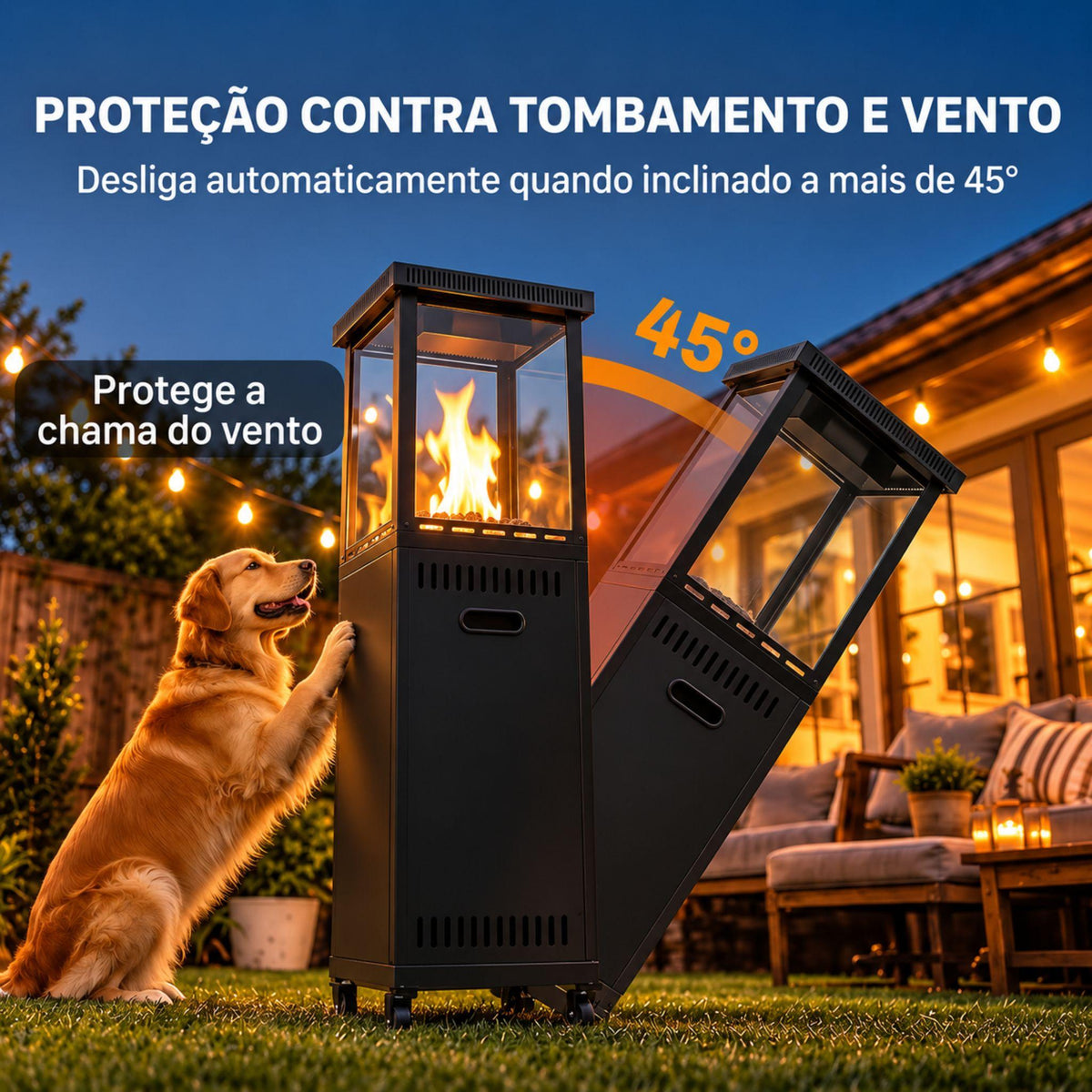Aquecedor de Exterior a Gás 13 kW com Rodas Preto