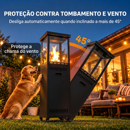 Aquecedor de Exterior a Gás 13 kW com Rodas Preto