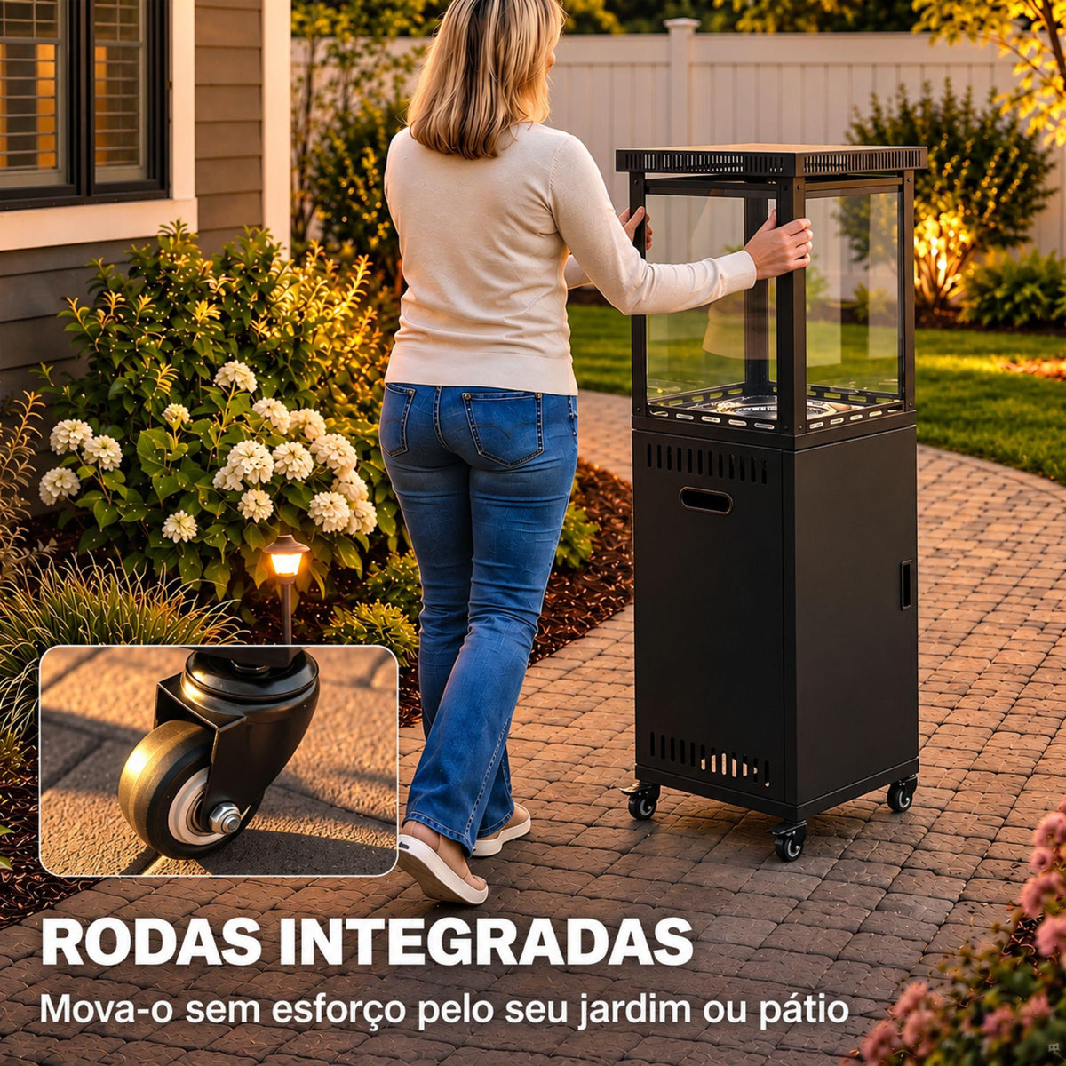 Aquecedor de Exterior a Gás 13 kW com Rodas Preto