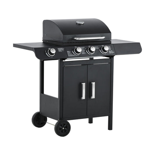 Gas Barbecue with 3+1 Burners 11.6KW 2 Side Tables + Grill and Barbecue Cleaner