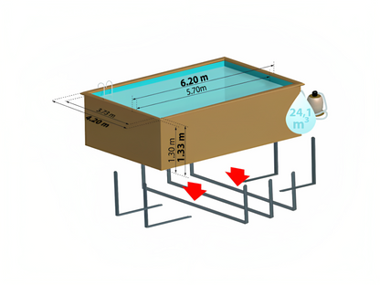 Piscina Madeira Retangular Évora Gre 620 x 420 x 133 cm