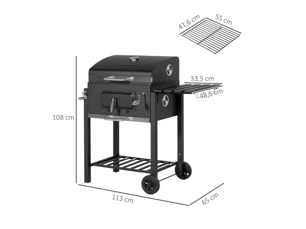 Barbecue a Carvão com Tampa, Termómetro e Prateleiras