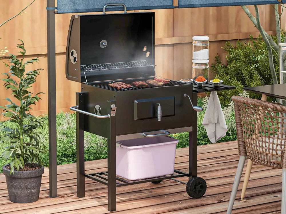 Barbecue a Carvão com Tampa, Termómetro e Prateleiras