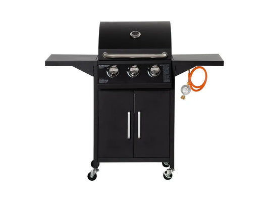 Gas Barbecue with 3 Burners, Thermometer, Storage and Wheels