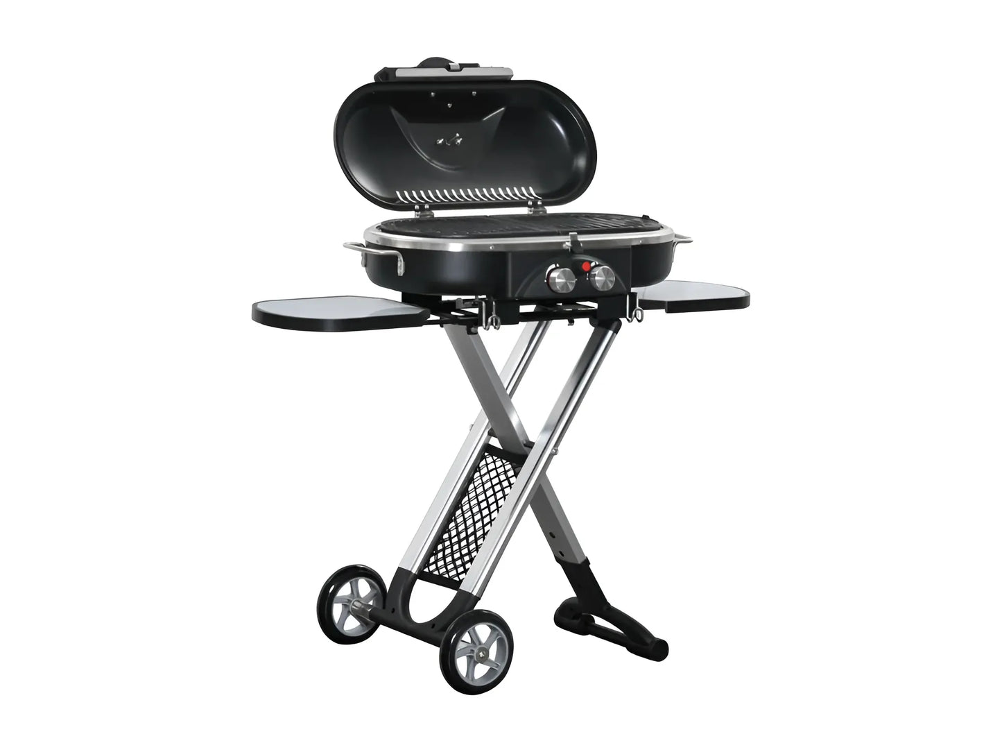 Barbecue a Gás Dobrável com 2 Queimadores e Mesas Laterais + Limpa Grelhas e Churrasqueiras