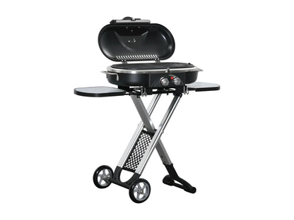 Barbecue a Gás Dobrável com 2 Queimadores e Mesas Laterais + Limpa Grelhas e Churrasqueiras