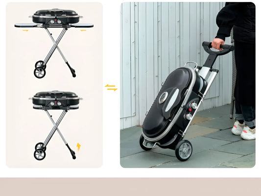 Foldable Gas Barbecue with 2 Burners and Side Tables + Grill and Barbecue Cleaner