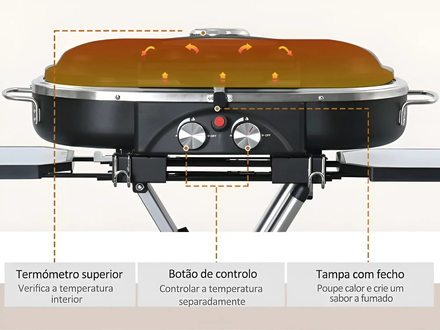 Barbecue a Gás Dobrável com 2 Queimadores e Mesas Laterais + Limpa Grelhas e Churrasqueiras