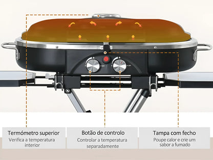 Barbecue a Gás Dobrável com 2 Queimadores e Mesas Laterais + Limpa Grelhas e Churrasqueiras