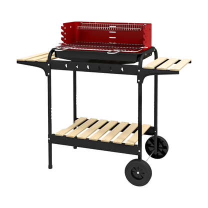 Barbecue a Carvão com Rodas Portátil com Grelha Ajustável + Limpa Grelhas e Churrasqueiras - Chama Vermelha