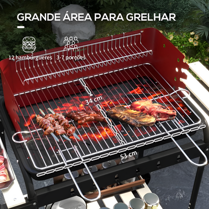 Barbecue a carbone portatile con ruote e griglia regolabile + Pulisci griglie e barbecue