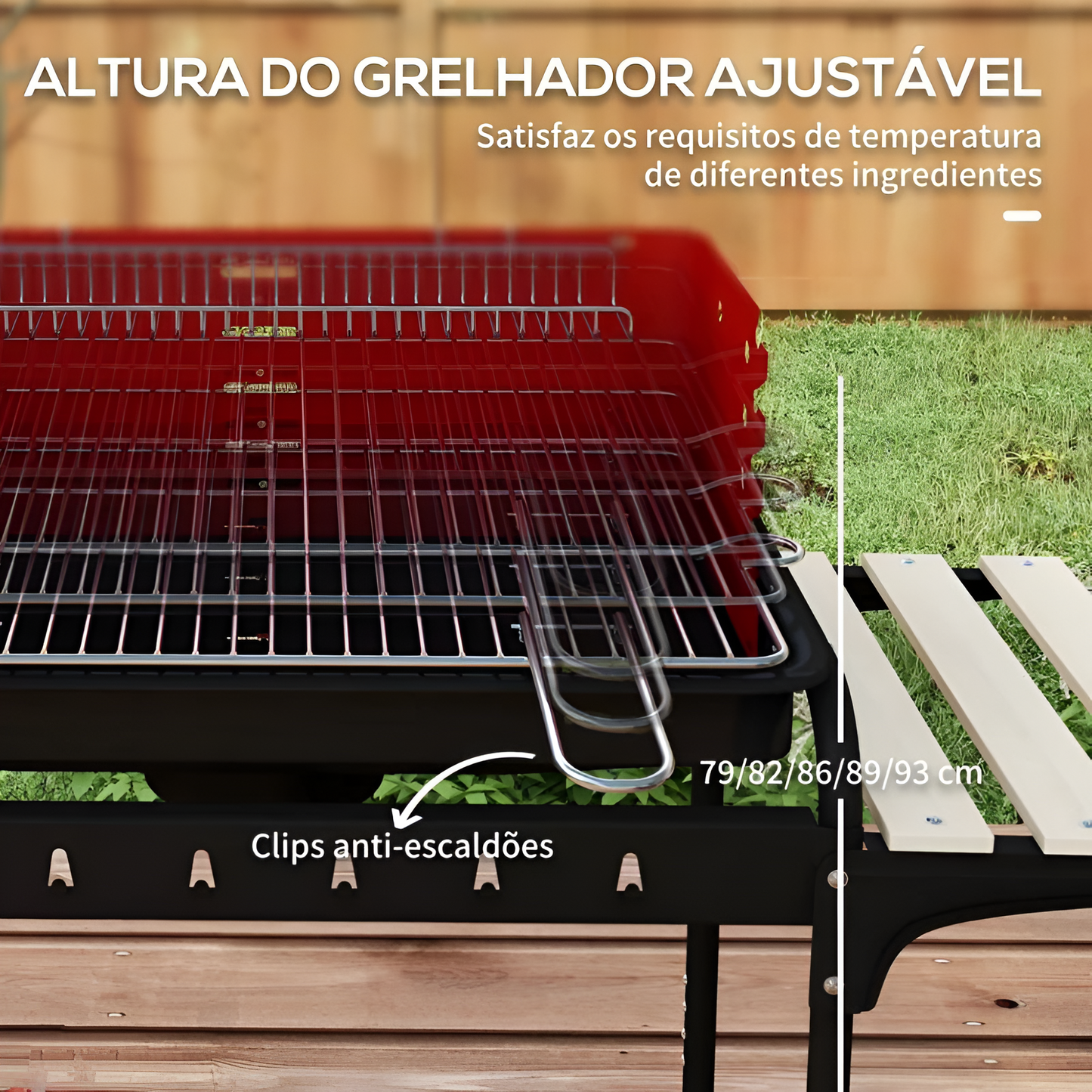 Barbecue a carbone portatile con ruote e griglia regolabile + Pulisci griglie e barbecue
