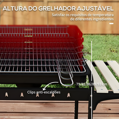 Barbecue a carbone portatile con ruote e griglia regolabile + Pulisci griglie e barbecue