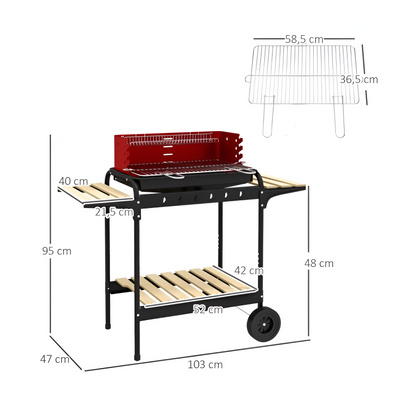 Barbecue a carbone portatile con ruote e griglia regolabile + Pulisci griglie e barbecue
