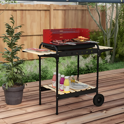 Barbecue a carbone portatile con ruote e griglia regolabile + Pulisci griglie e barbecue
