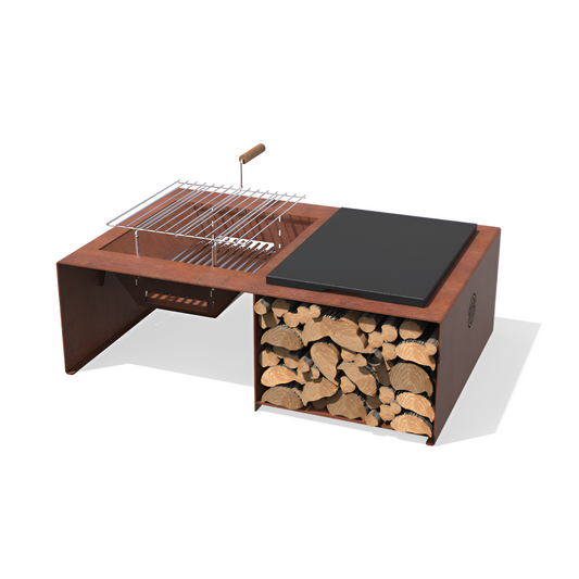 Brazier/ Fire Pit Module with Corten Steel Grates + 4 Instant Burning Logs