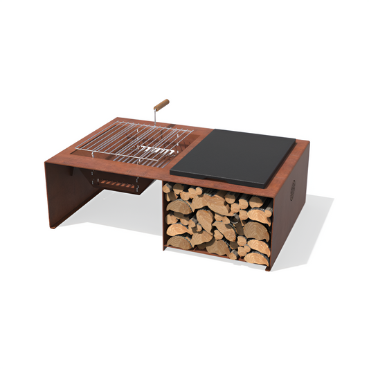 Brazier/ Fire Pit Module with Corten Steel Grates + 4 Instant Burning Logs