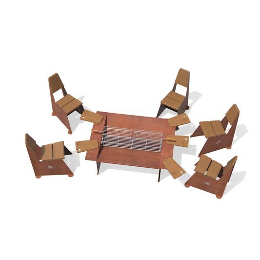 Conjunto Zig - Braseiro + Cadeiras + Porta Lenha